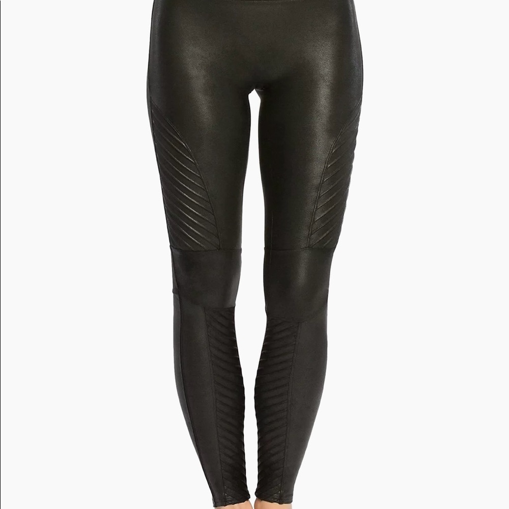 Spanx black faux leather moto leggings